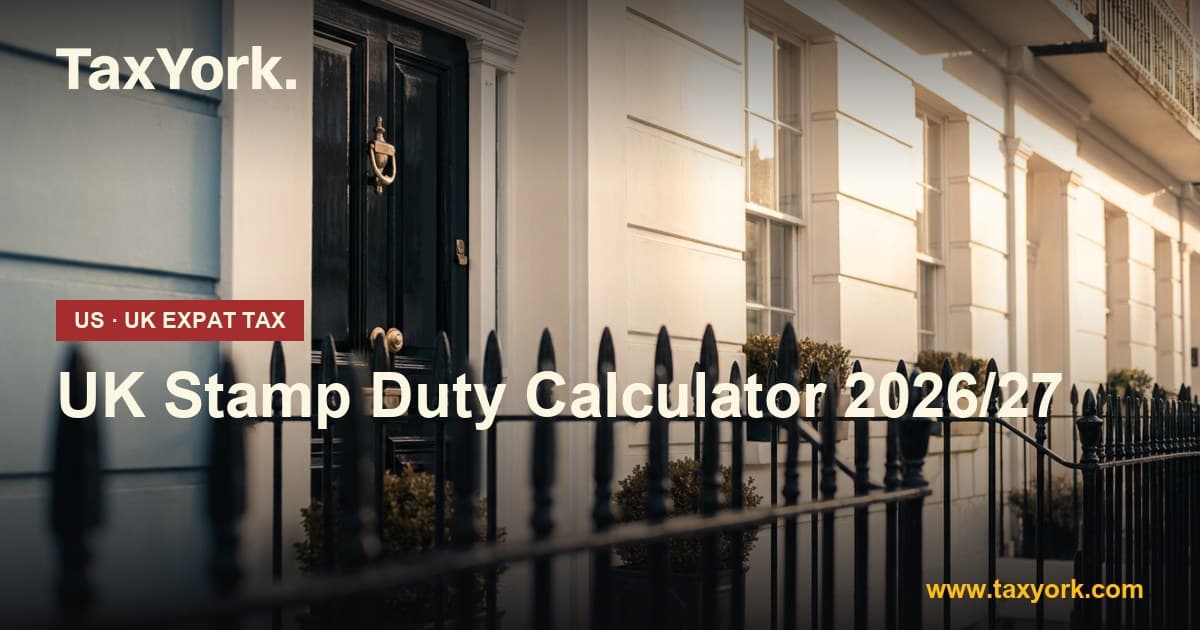 UK Stamp Duty Calculator 2026/27 showing SDLT rates and the 5% and 2% surcharges — TaxYork